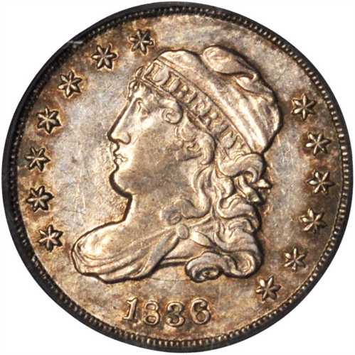 1836 Capped Bust Half Dime. LM-5. Rarity-2. Small 5 C. AU-50 (PCGS). OGH.