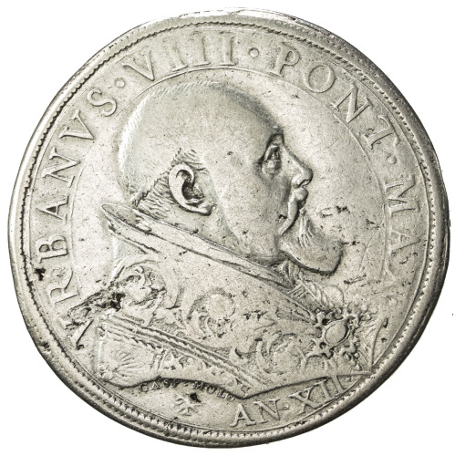 World Coins - Europe，PAPAL STATES: Urban VIII, 1623-1644, AR piastra, year XII (1634), KM-182, Dav-4