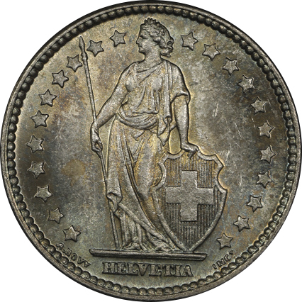 SWITZERLAND Confederation スイス连邦 Franc 1907B UNC