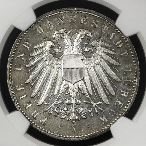 GERMANY Lubeck リューベック 5Mark 1907A  NGC-PF63 Cameo Proof UNC