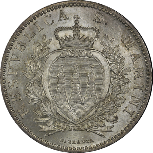 SAN MARINO サンマリノ 2Lire 1898R AU/UNC