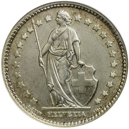 World Coins - Europe，SWITZERLAND: AR franc, 1931-B, KM-24, a beautiful cameo specimen, though not no