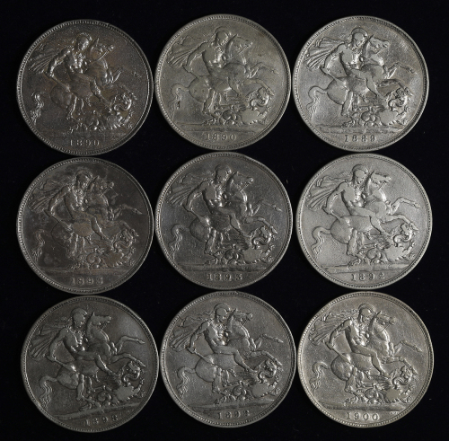 GREAT BRITAIN Victoria ヴィクトリア(1837~1901) Crown 1889,90(×2),92,93LVI,93LVII,98LXI,98LXII,1900LXIV 返品不