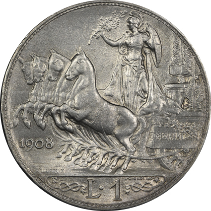 ITALY Kingdom 统一王国 Lira 1908R AU~UNC