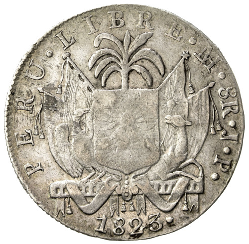 World Coins - The Americas，PERU: AR 8 reales, 1823, KM-136, assayer JP, edge extremely beveled, from