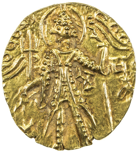 India - Ancient，KUSHAN: Shaka, ca. 325-345, AV dinar (7.78g), Mitch-3575, king standing, Bhahmi lege