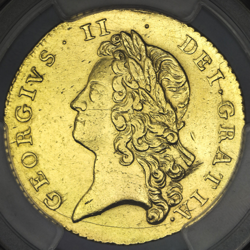 GREAT BRITAIN George II ジョージ2世(1727~60) 2Guinea 1738 PCGS-AU Details“Repaired“ 磨き,一部修正あり EF