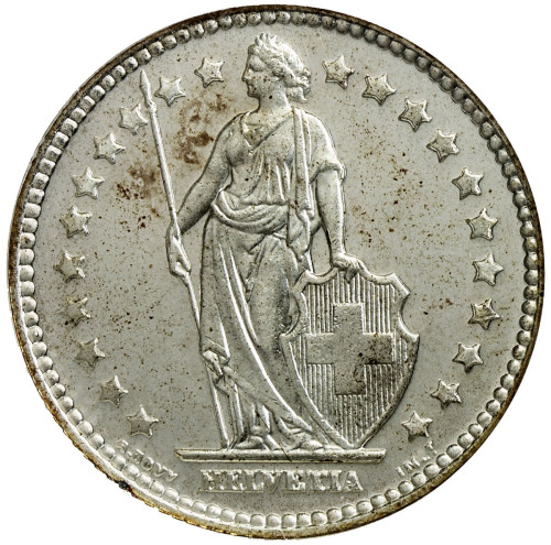 World Coins - Europe，SWITZERLAND: AR franc, 1940-B, KM-24, full cameo effect, old NGC holder, NGC gr