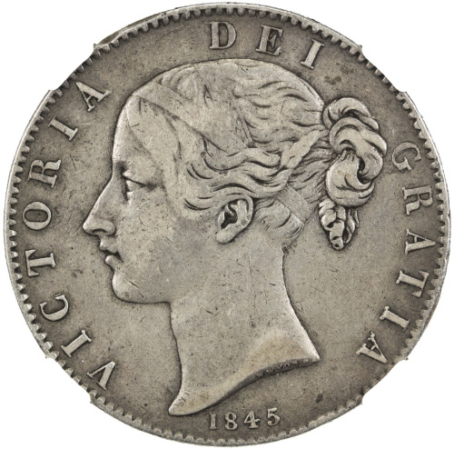 World Coins - Europe，GREAT BRITAIN: Victoria, 1837-1901, AR crown, 1845, KM-741, S-3882, young head 