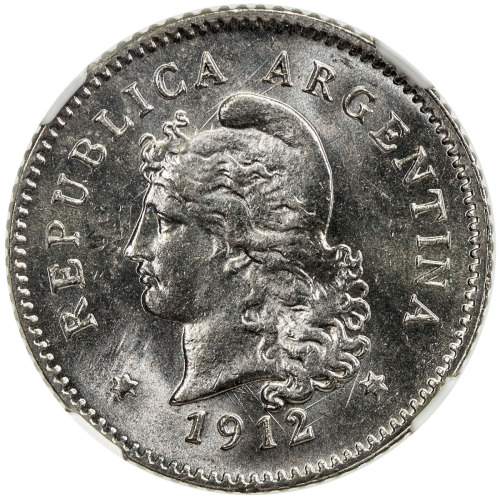 World Coins - The Americas，ARGENTINA: Republic, 1912, KM-35, a lovely example! NGC graded MS65.