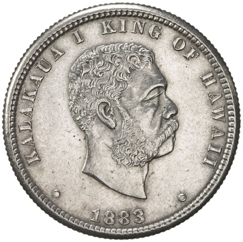 World Coins - Australia & Pacific，HAWAII: Kalakaua, 1874-1891, AR quarter (hapaha), 1883, KM-5, AU, 