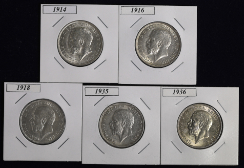 GREAT BRITAIN George V ジョージ5世(1910~36) Florin 1914,16,18,35,36 返品不可 要下见 Sold as is No returns EF~UNC