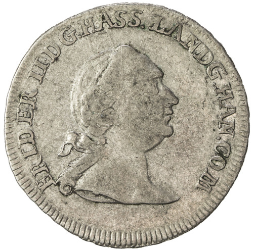 World Coins - Europe，HESSE-CASSEL: Friedrich II, 1760-1785, AR 1/3 thaler (6.91g), 1766-FU, KM-482, 