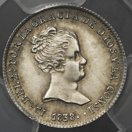 SPAIN スペイン Real 1838DG PCGS-MS62 プ儿ーフライク UNC