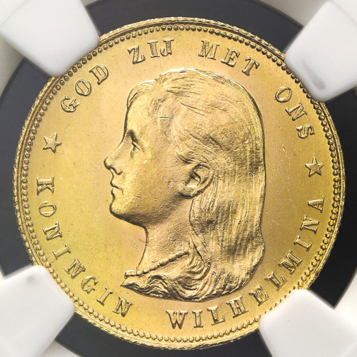 NETHERLANDS Kingdom 连合王国 10Gulden 1897 NGC-MS65 UNC+
