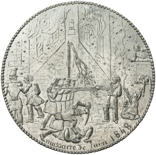 World Coins - Europe，FRANCE: medal (30.00g), 1848, Collignon-726, 59mm tin medal depicting the Massa