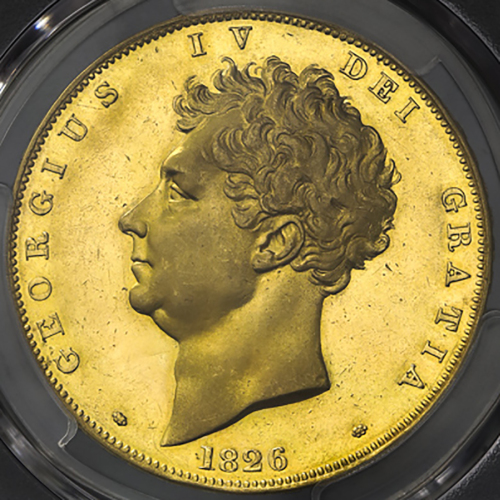 GREAT BRITAIN George IV ジョージ4世(1820~30) 5Pounds 1826 PCGS-PR AU Details“Repaired“ やや磨き,首の左に小さな修正あり P