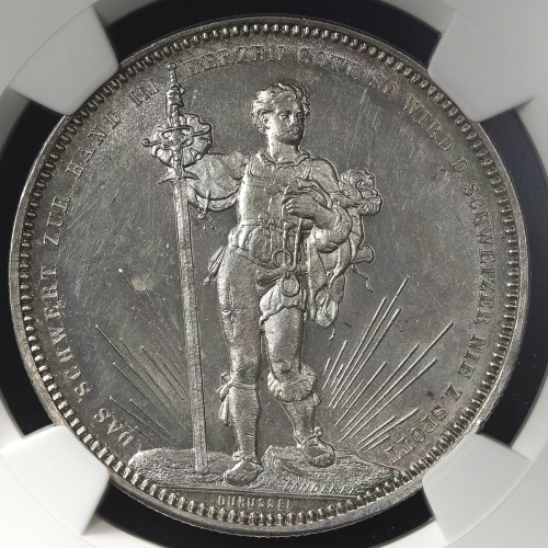 SWITZERLAND Shooting Festival 射击节 5Francs 1879 NGC-MS61 AU