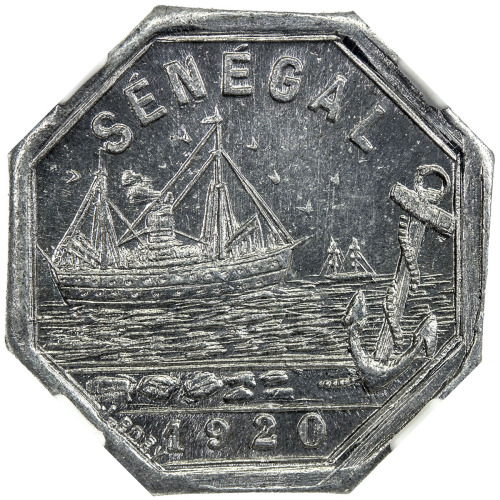 World Coins - Africa，SÉNÉGAL: 5 centimes, 1920, KM-Tn12, octagonal aluminium flan, Chambre de Commer