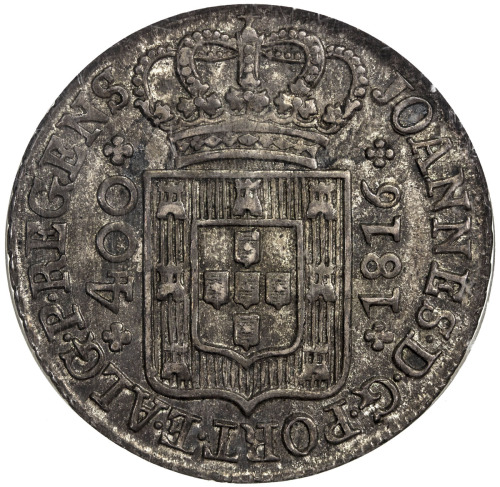 World Coins - Europe，PORTUGAL: Joao, as Prince Regent, 1799-1816, AR 400 reis, 1816, KM-331, toned, 