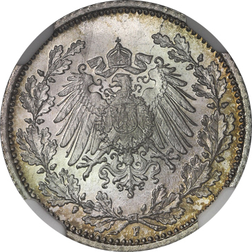 GERMANY Empire ドイツ帝国 1/2Mark 1909F  NGC-MS67+ FDC