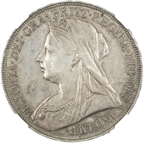 World Coins - Europe，GREAT BRITAIN: Victoria, 1837-1901, AR crown, 1893, KM-783, S-3937, veiled head