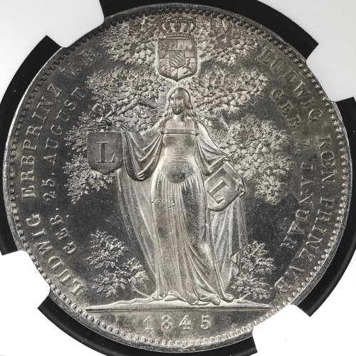 GERMANY Bavaria バイエ儿ン 2Taler 1845 NGC-UNC Details“Surface Hairlines“ 洗浄 AU