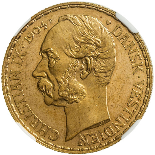 World Coins - The Americas，DANISH WEST INDIES: Christian IX, 1863-1906, AV 10 daler, 1904, KM-73, Fr