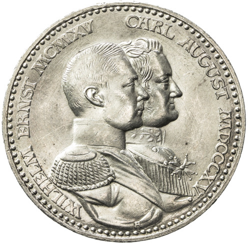 World Coins - Europe，SAXE-WEIMAR-EISENACH: Wilhelm Ernst, 1901-1918, AR 3 mark, 1915-A, KM-222, Y-17