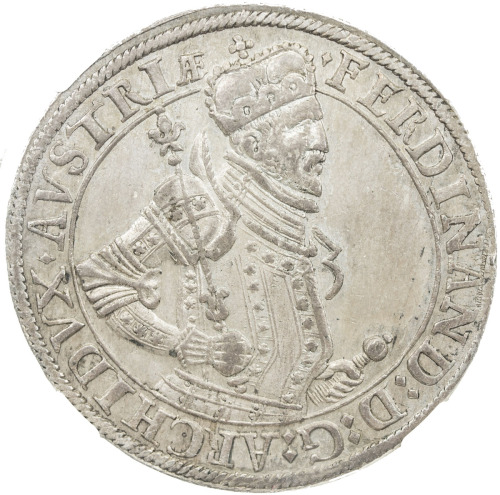 World Coins - Europe，AUSTRIA: Ferdinand, 1564-1595, AR thaler, Hall, ND, Dav-8097, much original lus