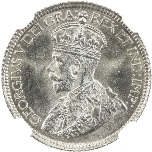World Coins - The Americas，CANADA: George V, 1910-1936, AR 10 cents, 1928, KM-23a, NGC graded MS63.