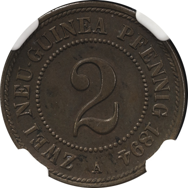 GERMAN NEW-GUINEA ドイツ领ニューギニア 2Pfennig 1894A  NGC-MS62BN AU~UNC