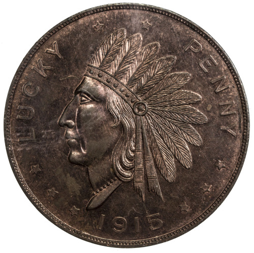 US Coins, Tokens & Medals，UNITED STATES:1915, bronze token, NGC graded MS62 RB, 51mm, LUCKY PENNY ar