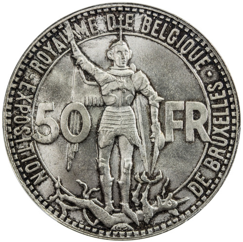 World Coins - Europe，BELGIUM: Leopold III, 1934-1950, AR 50 francs, 1935, KM-106.1, Brussels Exposit