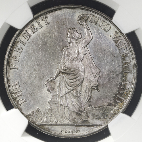 SWITZERLAND Shooting Festival 射击节 5Francs 1872 NGC-MS61 AU