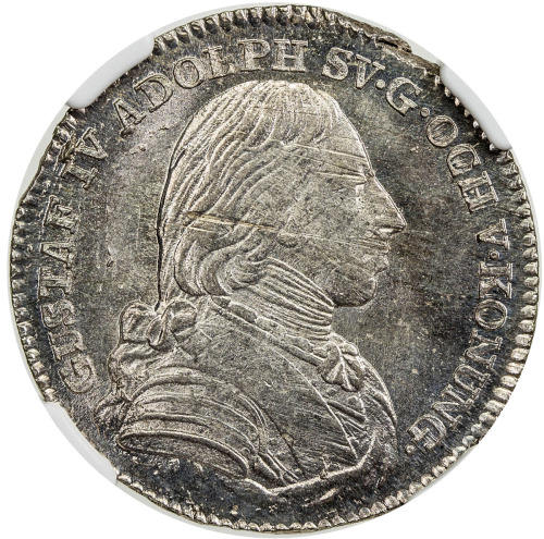 World Coins - Europe，SWEDEN: Gustav IV Adolph, 1792-1809, AR 1/6 riksdaler, 1809, KM-385, Cr-86, ini
