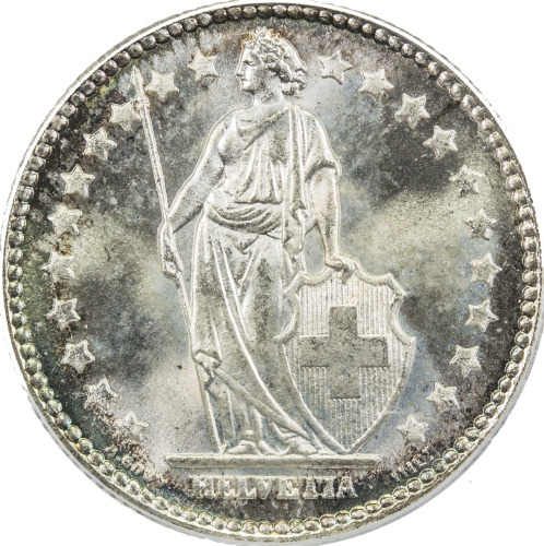 World Coins - Europe，SWITZERLAND: AR franc, 1916-B, KM-24, just a hint of toning, highest graded at 