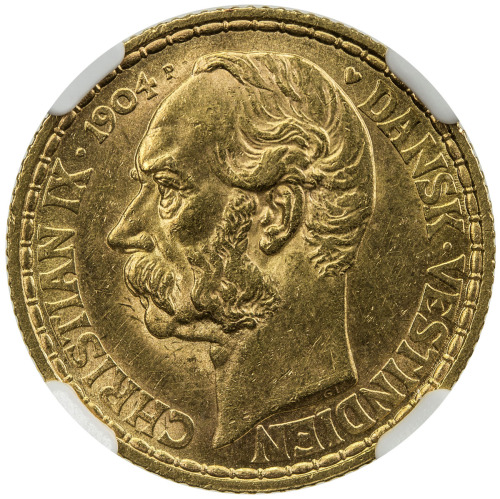 World Coins - The Americas，DANISH WEST INDIES: Christian IX, 1863-1906, AV 4 daler, 1904, KM-72, NGC