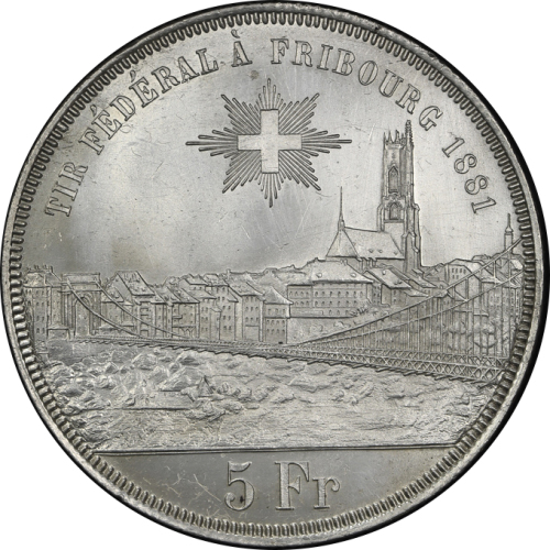 SWITZERLAND Shooting Festival 射击节 5Francs 1881 洗浄 AU