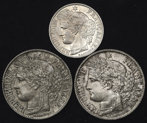 FRANCE 3rd Rep 第三共和政(1870~1940) 50Centimes 1895A/Franc 1871A,87A 返品不可 要下见 Sold as is No returns AU~U