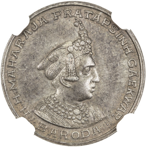 India - Princely States，BARODA: Pratap Singh, 1938-1951, AR 1/3 mohur, VS1995, Y-M40, silver pattern
