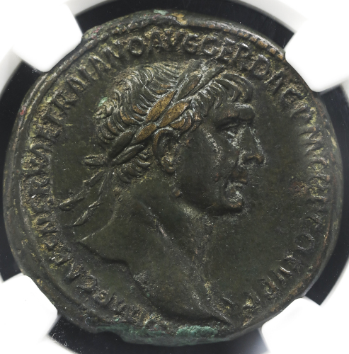Roman Empire ローマ帝国 AE Sestertius Trajan トラヤヌス AD98~117 NGC-Ch.XF“Strike5/5 Surface3/5 Fine Style“ VF
