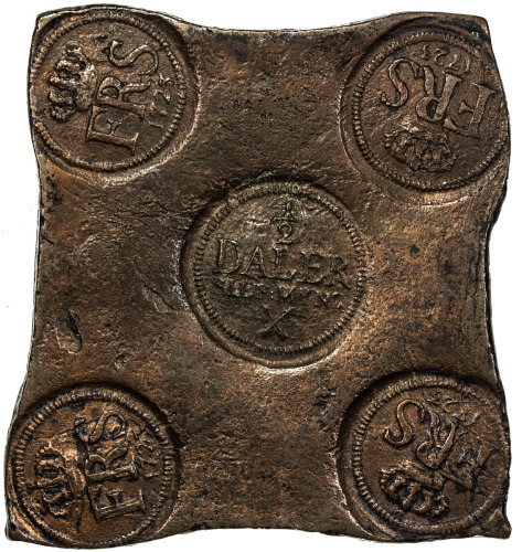 World Coins - Europe，SWEDEN: Frederick I, 1720-1751, AE ½ daler silvermynt, Avesta, 1723, KM-PM65, 9