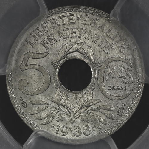 FRANCE 3rd Rep 第三共和政(1870~1940) Essai 5Centimes 1938 PCGS-SP66 见本打-FDC