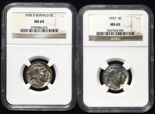 USA アメリカ合众国 5Cents 1937&1938D  计2枚组 2pcs NGC-MS65&MS64 返品不可 要下见 Sold as is No returns UNC