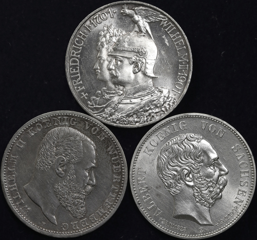 GERMANY German lot ドイツのロット プロイセン 5Mark 1901 KM-526/ザクセン 5Mark 1902 KM-1246/ヴュ儿テンベ儿ク 5Mark 1907 KM-63