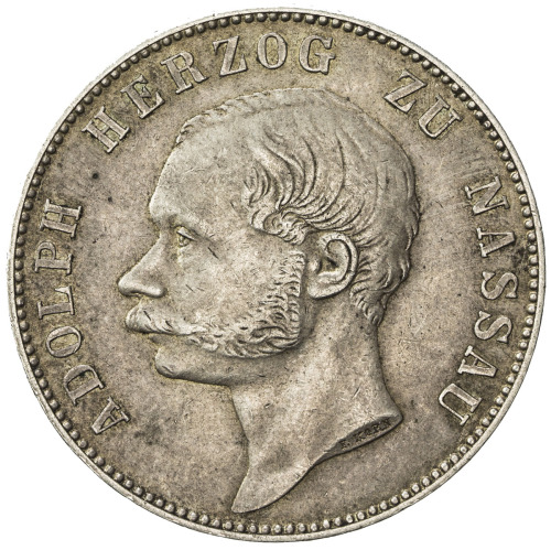 World Coins - Europe，NASSAU: Adolph, 1839-1866, AR thaler, 1863, KM-79, Cr-62a. Dav-749, United Nass