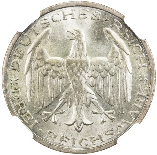 World Coins - Europe，GERMANY: AR 3 mark, 1927-A, KM-53, 400th Anniversary of Marburg University, NGC