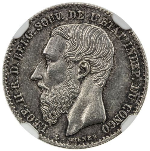 World Coins - Africa，BELGIAN CONGO: Leopold II, 1885-1909, AR 50 centimes, 1887, KM-5, NGC graded MS