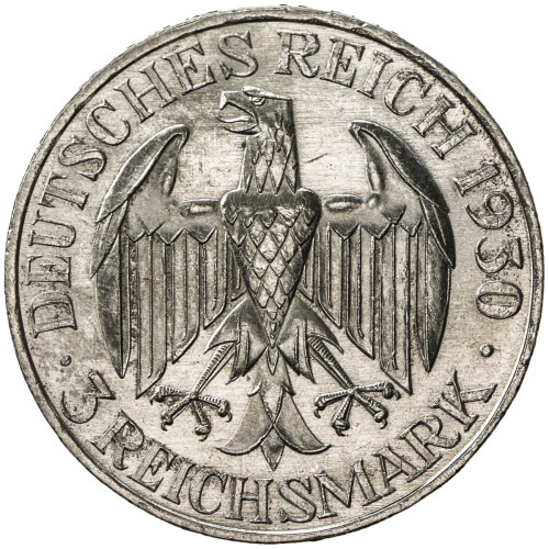 World Coins - Europe，GERMANY: AR 3 reichsmark, 1930-A, KM-67, Graf Zeppelin Flight, Choice Unc.
